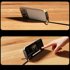 Arenzza 2-in-1 invisible holder charger cable with built-in phone stand, 240W fast charging cord for smartphones and devices.