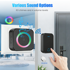 Arenzza long-range wireless doorbell with LED flash, electronic accessory for home doorbell system, mounted on wall.