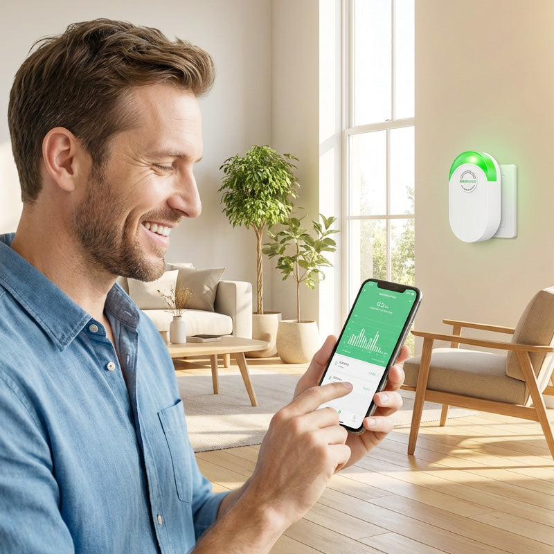 Arenzza household electricity saver and voltage stabilizer device, compact electronics accessory with digital display and control buttons.
