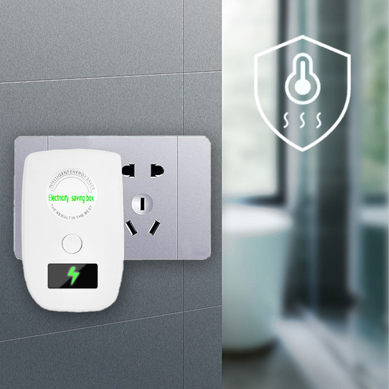 Arenzza electricity saving box for home and office, compact electronic device with LED indicators on a white background.