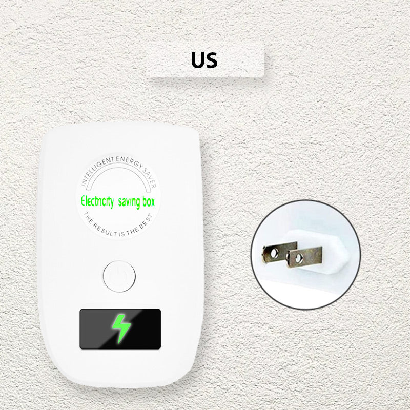 Arenzza electricity saving box for home and office, compact electronic device with LED indicator and power cord on a white background.