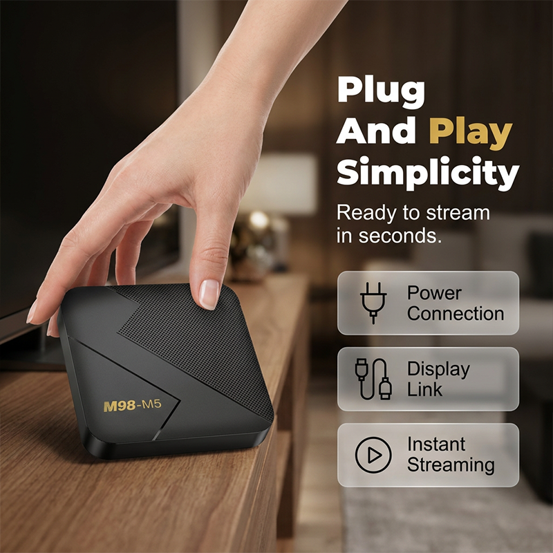 Arenzza Android TV Box with Bluetooth, compact electronics device for streaming media and connecting Bluetooth accessories.