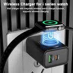 Arenzza 3-in-1 wireless wall charger for watch, electronics accessory with multiple charging ports and sleek design.