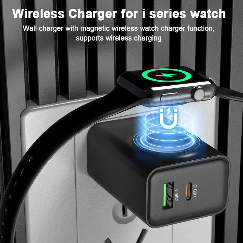 Arenzza 3-in-1 wireless wall charger for watch, electronics accessory with multiple charging ports and sleek design.