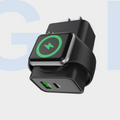 Arenzza 3-in-1 wireless wall charger for watch, smartphone, and earphones with sleek electronic design and multiple charging ports.