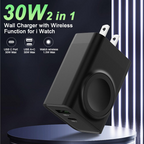 Arenzza 3-in-1 wireless wall charger for watch, phone, and accessories in sleek design, showing multiple charging ports and device placement.