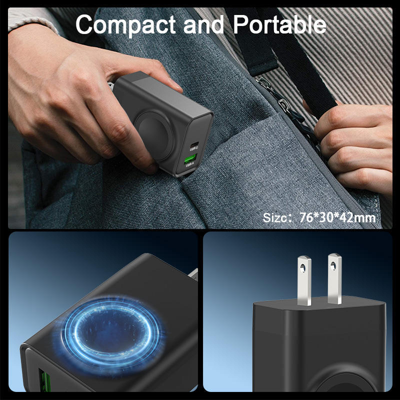 Arenzza 3-in-1 wireless wall charger for watch, smartphone, and earbuds with sleek electronic design and multiple charging ports.