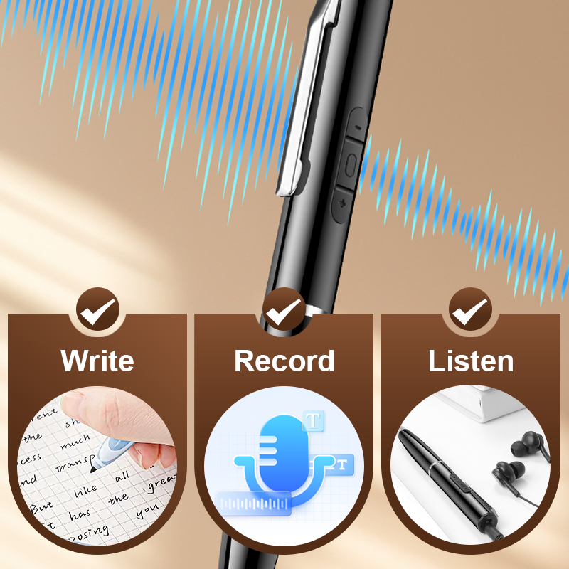Arenzza multi-function voice recorder pen with high-capacity storage, black electronic pen with buttons and built-in microphone.