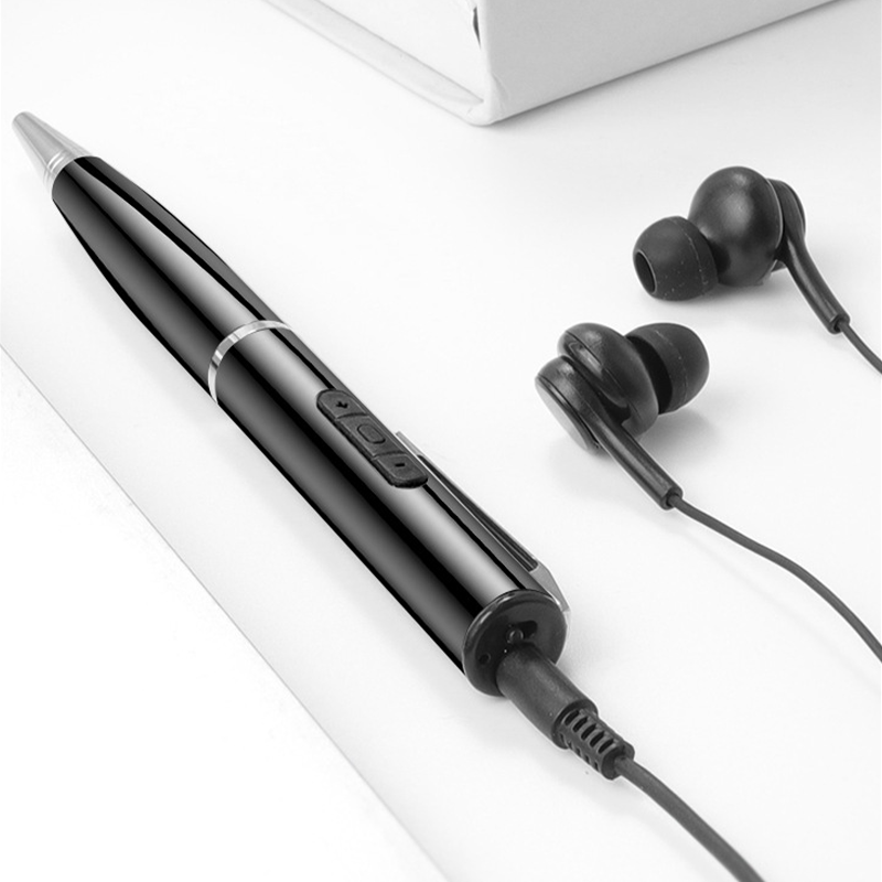 Arenzza multi-function high-capacity voice recorder pen with black body, silver clip, and built-in microphone for discreet audio recording.