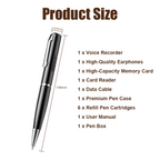 Arenzza multi-function high-capacity voice recorder pen shown with sleek black design and built-in microphone for covert audio recording.