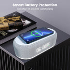 Arenzza 6-in-1 wireless charging station with multiple charging pads for smartphones, earbuds, and smartwatch, black electronic accessory.