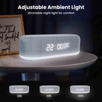 Arenzza 6-in-1 wireless charging station for smartphones, smartwatches, and earbuds on a sleek black surface.