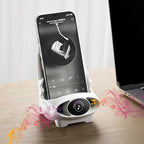 Arenzza mini chair phone holder with wireless charger, adjustable angles, 15W fast charging for desk, car, or home use.