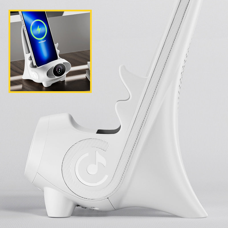 Arenzza Mini Chair Phone Holder with wireless charger, adjustable angles, compact design, suitable for desk, car, or home use.