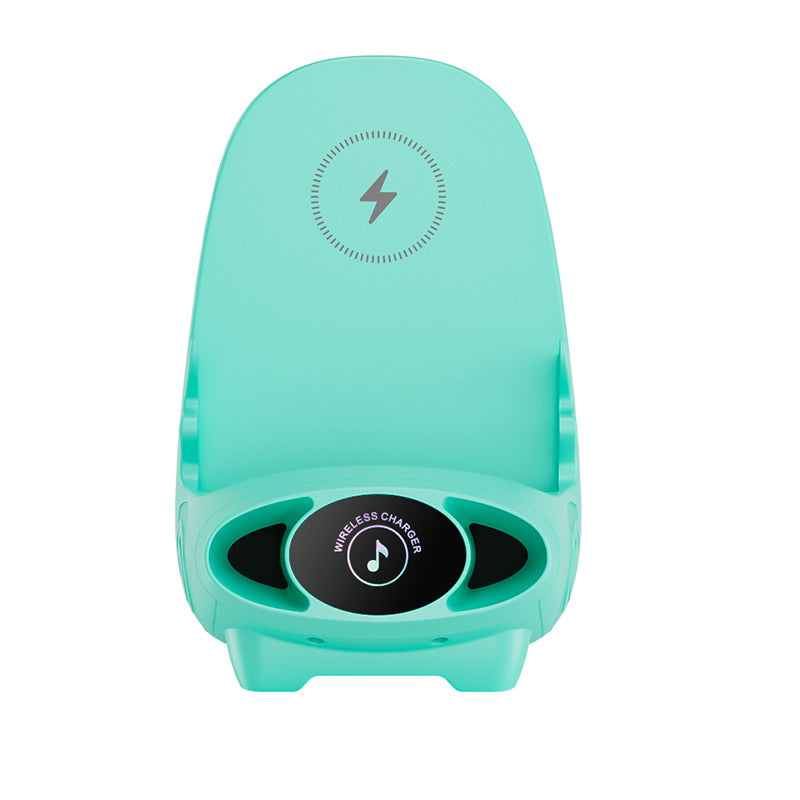 Arenzza Mini Chair Phone Holder with wireless charger, adjustable viewing angles, for desk, car, or home use, with 15W fast charging.
