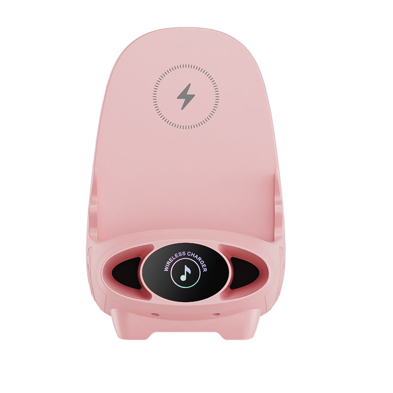 Arenzza mini phone holder with wireless charger showing adjustable angles, 15W fast charging, on a desk or car dashboard.