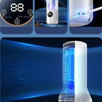 Arenzza 6-speed bladeless electric fan with light, sleek modern design, showing the fan's smooth surface and integrated lighting.