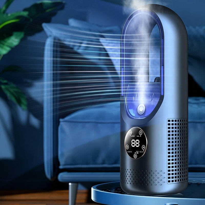 Arenzza 6-speed bladeless electric fan with built-in light, sleek modern design, and adjustable settings for cool comfort.