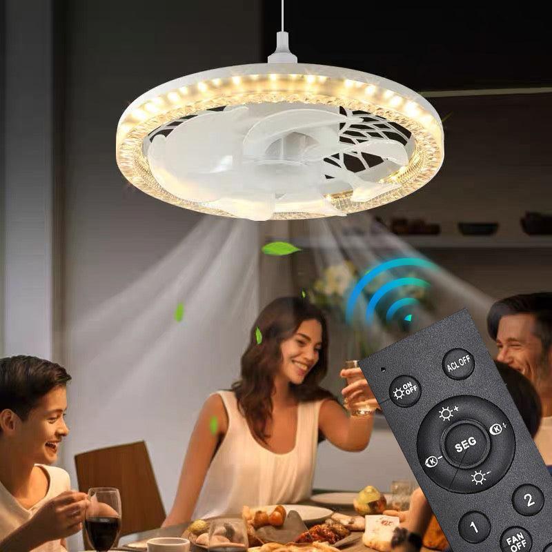 Arenzza 2-in-1 mute adjustable fan with light and remote control, featuring modern electronics and accessories design.