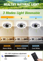 Arenzza 2-in-1 mute adjustable fan with light and remote control, shown with fan blades, light fixture, and remote in view.