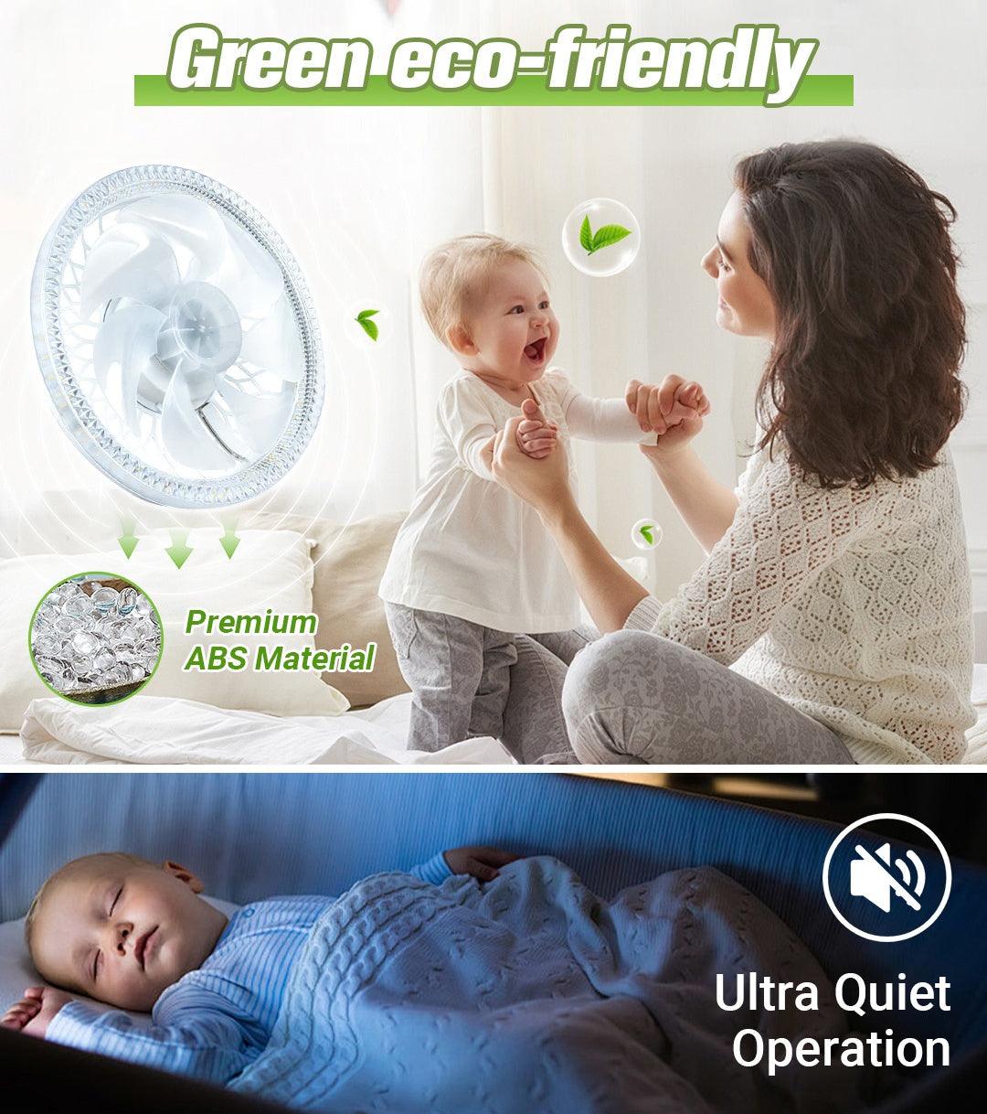 Arenzza 2-in-1 mute adjustable fan with light and remote control, featuring modern electronic design with controls on the unit.