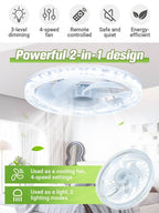 Arenzza 2-in-1 mute adjustable fan with light and remote control, featuring modern design and multiple settings.