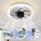 Arenzza 2-in-1 mute adjustable fan with light and remote control, showing the compact fan and integrated lighting in a modern design.