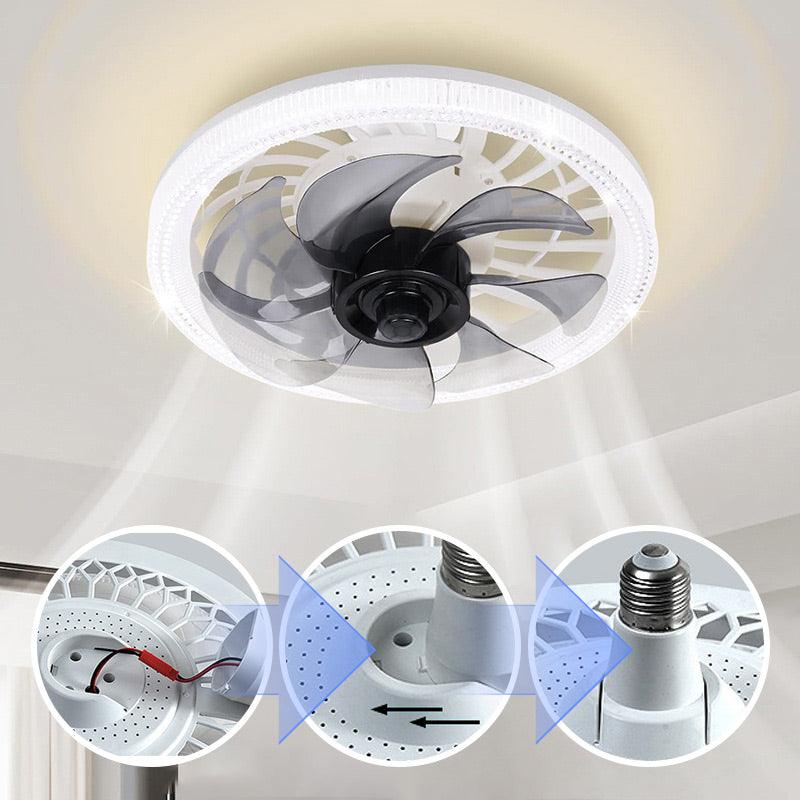 Arenzza 2-in-1 mute adjustable fan with light and remote control, showing the compact fan and integrated lighting in a modern design.