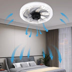 Arenzza 2-in-1 mute adjustable fan with light, remote control, compact electronic device for cooling and illumination.