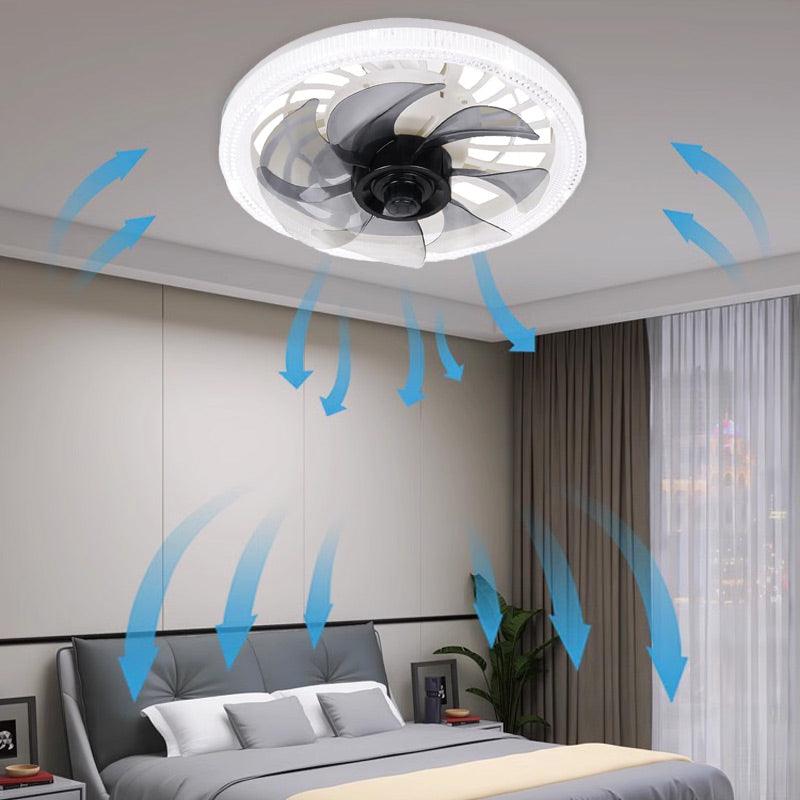 Arenzza 2-in-1 mute adjustable fan with light, remote control, compact electronic device for cooling and illumination.