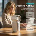 Arenzza Turbo Handheld Fan with LED display, 6 speeds, compact design, and ergonomic handle for portable cooling.