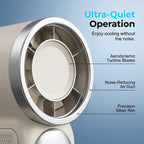 Arenzza Turbo Handheld Fan with LED display showing 6 speed settings and sleek black design.