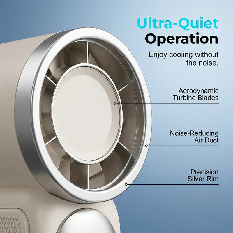 Arenzza Turbo Handheld Fan with LED display showing 6 speed settings and sleek black design.