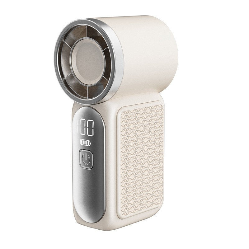 Arenzza Turbo Handheld Fan with LED display, 6 speeds, black design, and ergonomic handle for portable cooling.