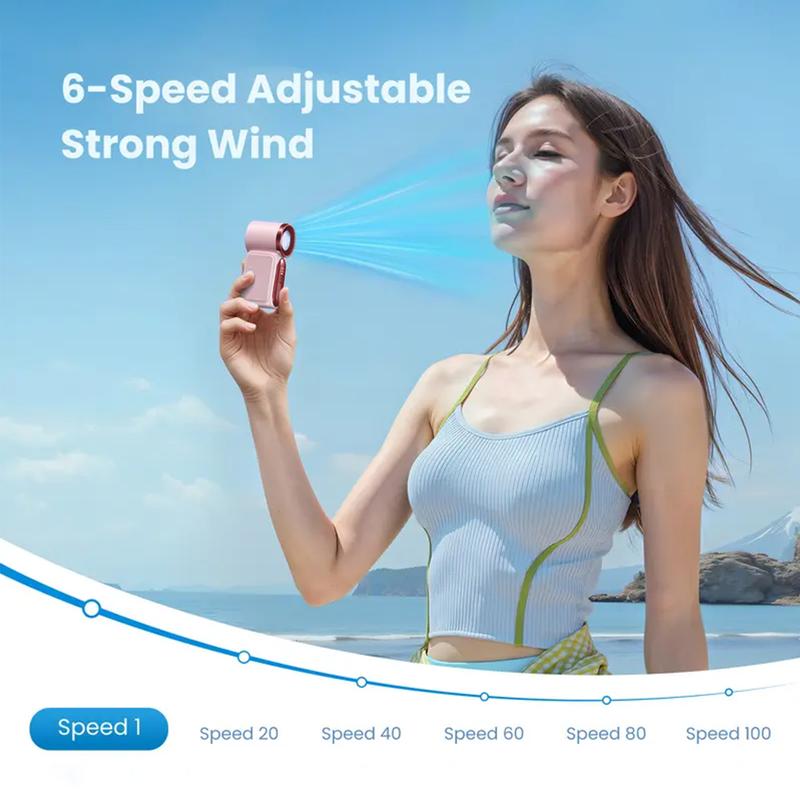 Arenzza Turbo Handheld Fan with LED display, 6 speeds, black compact design, showcasing its powerful airflow and modern features.