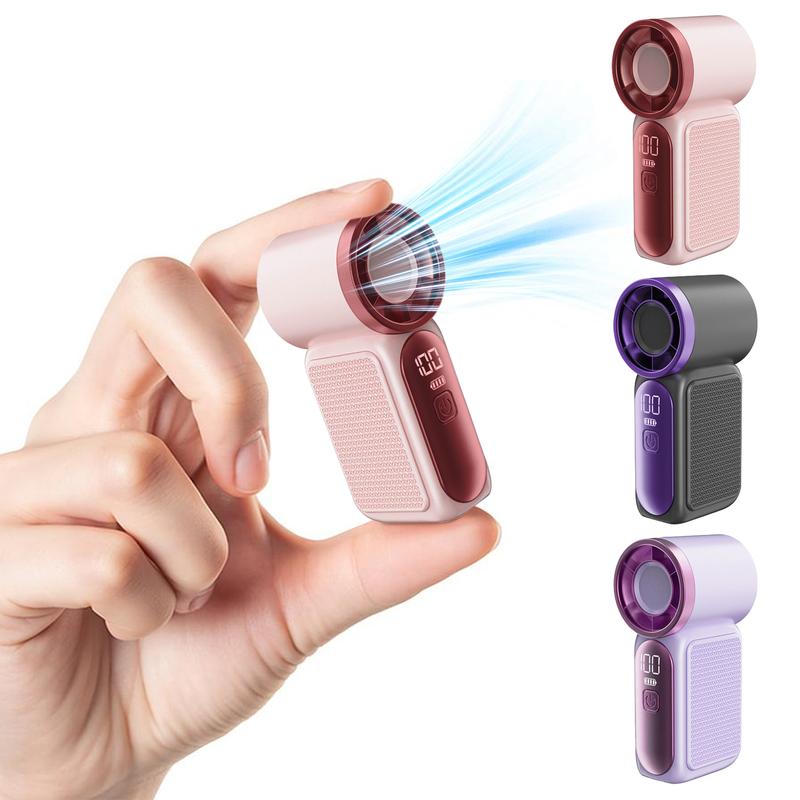Aarenza Turbo Handheld Fan with LED display, showing 6 speed settings, sleek black design, and compact portable size.
