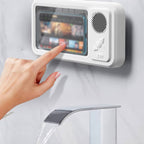 Arenzza waterproof phone case with built-in Bluetooth speaker, designed for electronics and accessories, shown on a smartphone.