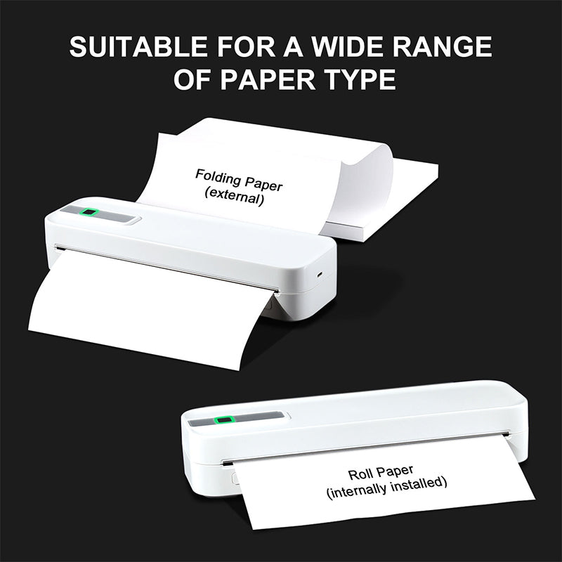 Arenzza portable Bluetooth thermal printer for electronics and accessories, showcasing its compact design and connectivity ports.