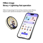 Arenzza digital badge with touchscreen display, photo and video GIF features, lightweight design, 500mAh battery, electronic accessory.