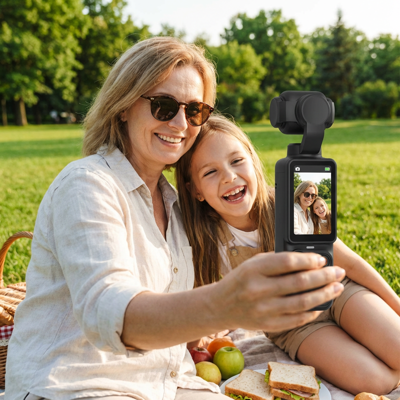 Arenzza pocket camera with flip-up display for selfies, compact electronics and accessories, perfect for instant sharing.