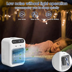 Arenzza mini portable air conditioner with cooling and humidification functions, compact electronic device on a white background.