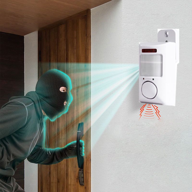 Arenzza motion sensor infrared alarm with two remote controls, electronic security device for detecting movement.