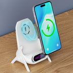 Arenzza multifunctional wireless fast charger phone stand with a sleek design, holding a smartphone for easy charging and viewing.
