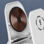Arenzza multifunctional wireless fast charger phone stand with a sleek design, holding a smartphone in landscape orientation.