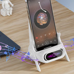 Arenzza multifunctional wireless fast charger phone stand with a sleek design, holding a smartphone for easy charging and viewing.