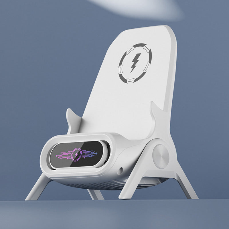 Arenzza multifunctional wireless fast charger phone stand with a sleek design, holding a smartphone for charging and display.