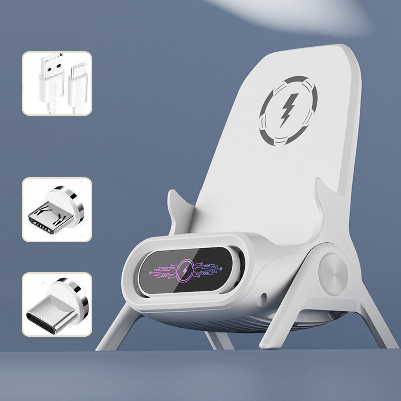 Arenzza multifunctional wireless fast charger phone stand with a sleek design and space for charging a smartphone.