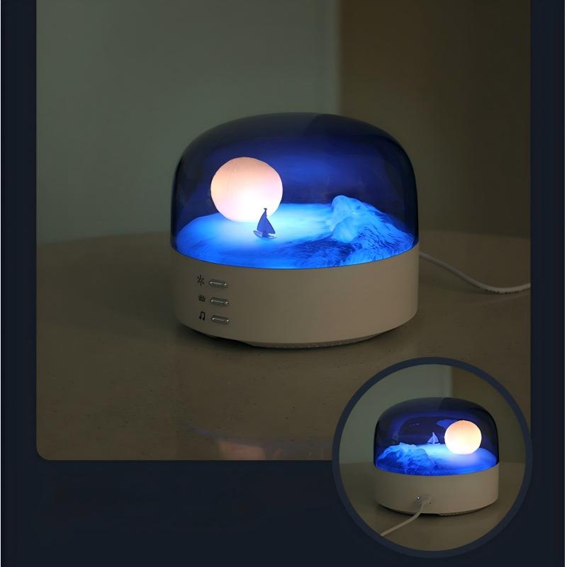 Arenzza Moon Sea Landscape LED night light speaker with a scenic moon and sea design, perfect for ambient lighting and music.