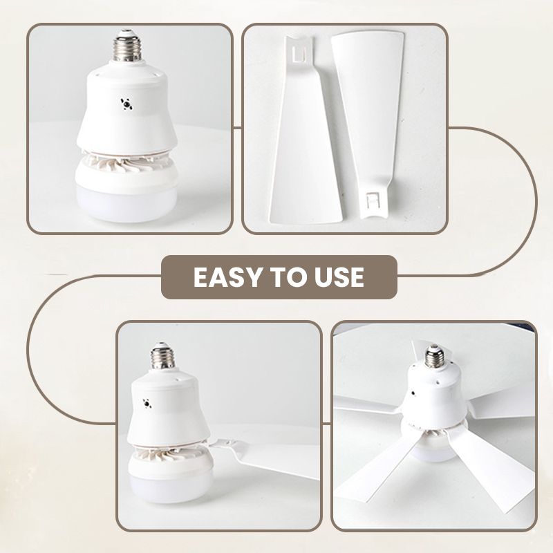 Arenzza 2-in-1 portable ceiling fan and light with remote control, compact design, mounted on ceiling with blades and light fixture visible.