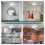 Arenzza 2-in-1 portable ceiling fan and light with remote control, compact electronic device with adjustable fan blades and LED light.